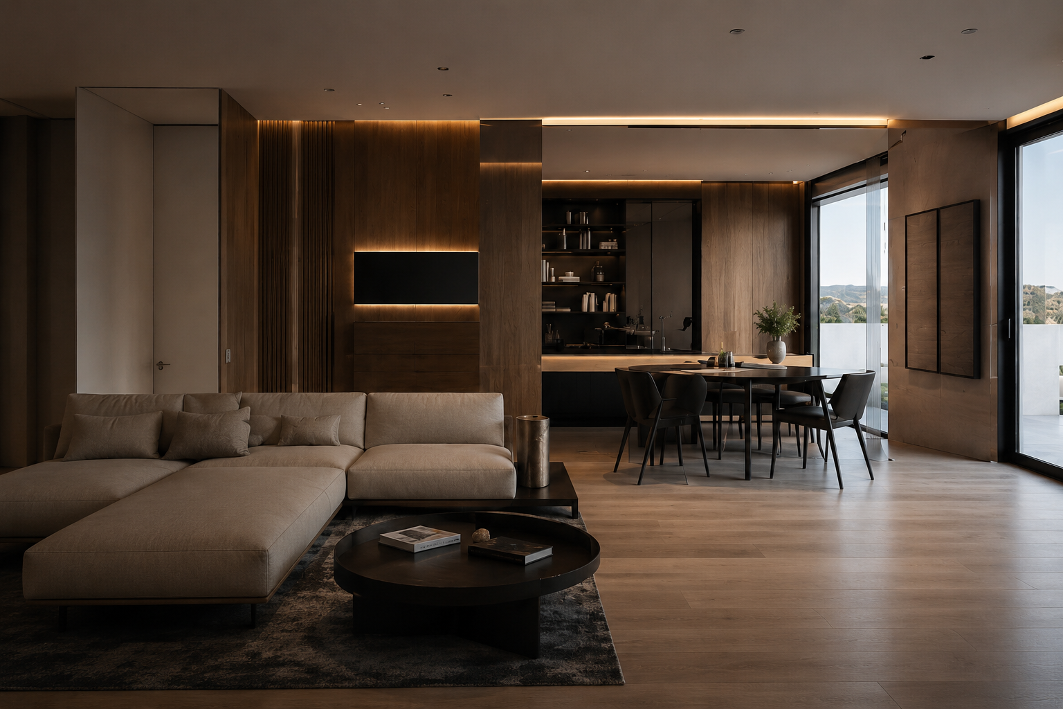 Salon contemporain haut de gamme, rénovation et finition intérieure